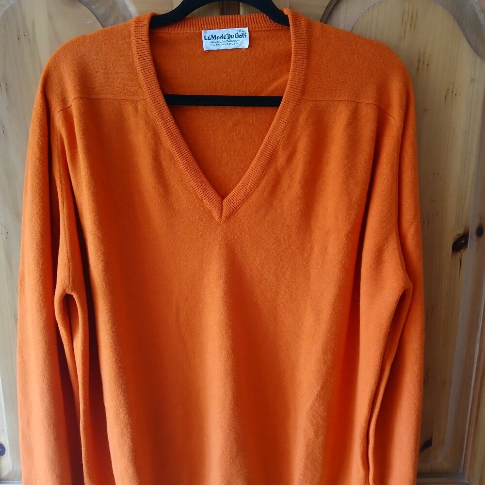 Vintage LA MODE DU GOLF Deep v-neck SWEATER , Orange, Men's Size XL EUC